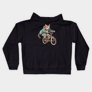 Cat Riding a Bike Kids Hoodie